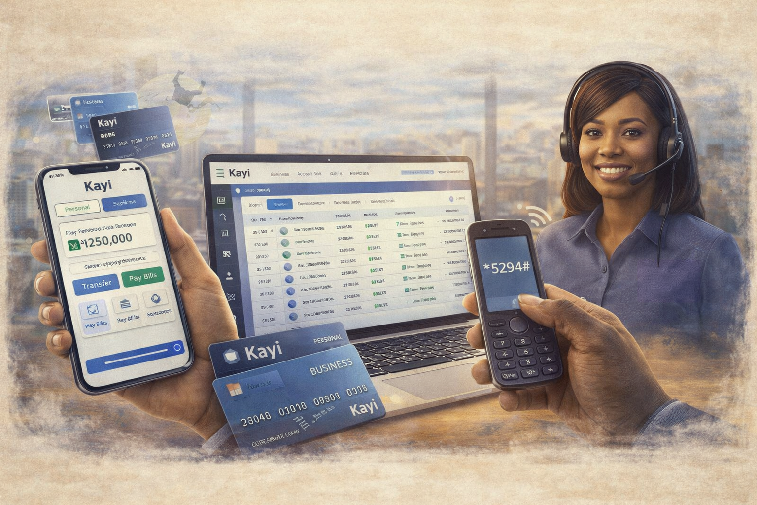 Kayi platform experience across app, web, and USSD